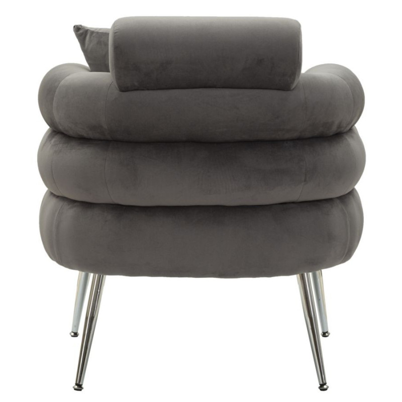 Fauteuil moderne original en Velours Gris Métal Argenté Bois Silvery Plus 