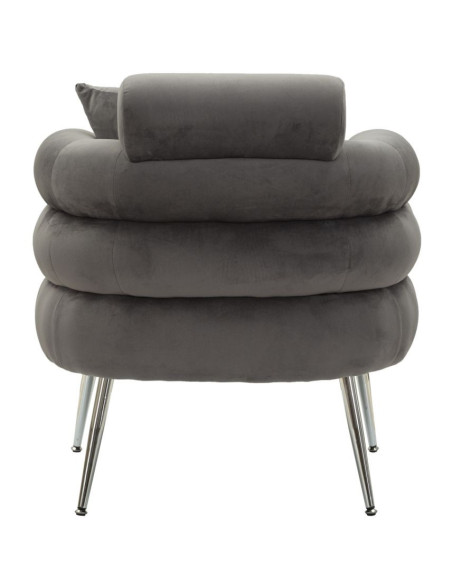 Fauteuil moderne original en Velours Gris Métal Argenté Bois Silvery Plus 