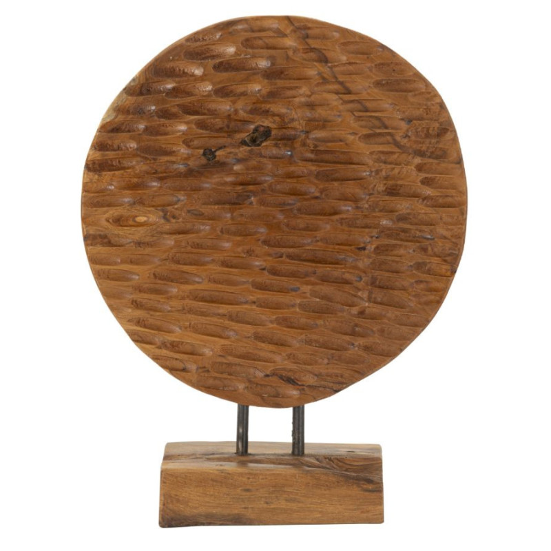 Sculpture artisanale ethnique sur pied Hauteur 40 cm en Bois de teck recyclé Marron Coin 