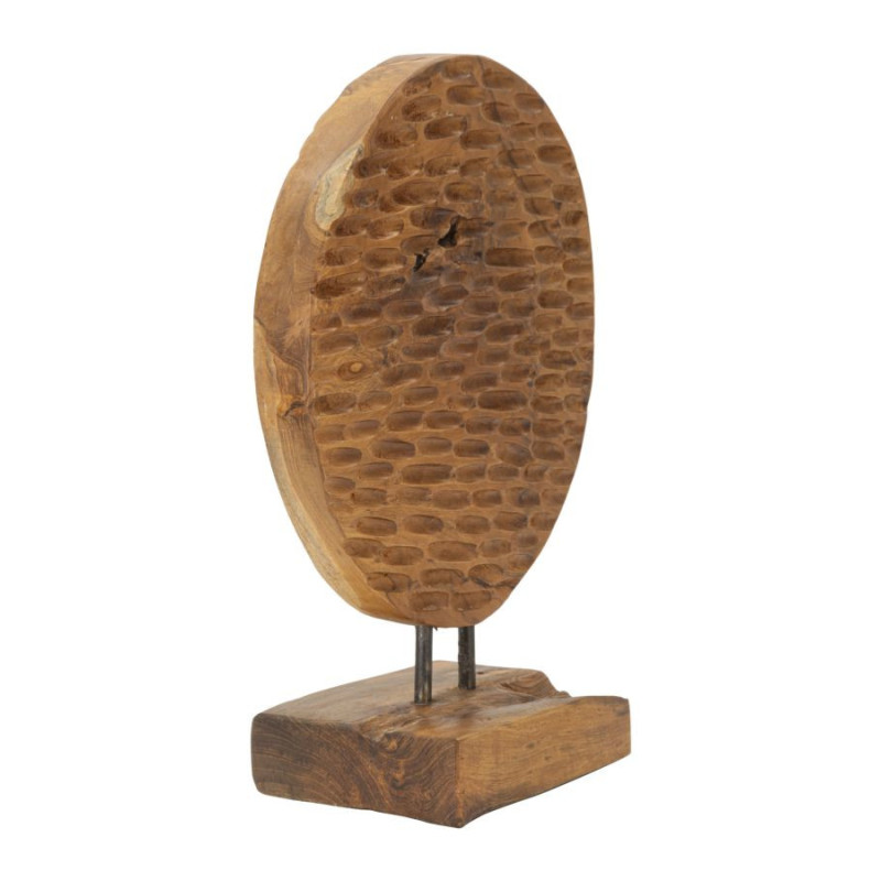 Sculpture artisanale ethnique sur pied Hauteur 40 cm en Bois de teck recyclé Marron Coin 