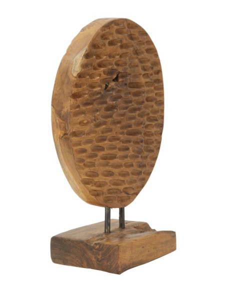 Sculpture artisanale ethnique sur pied Hauteur 40 cm en Bois de teck recyclé Marron Coin 