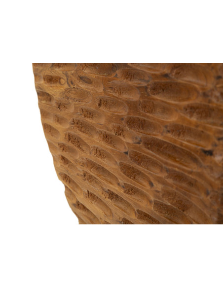 Sculpture artisanale ethnique sur pied Hauteur 40 cm en Bois de teck recyclé Marron Coin 