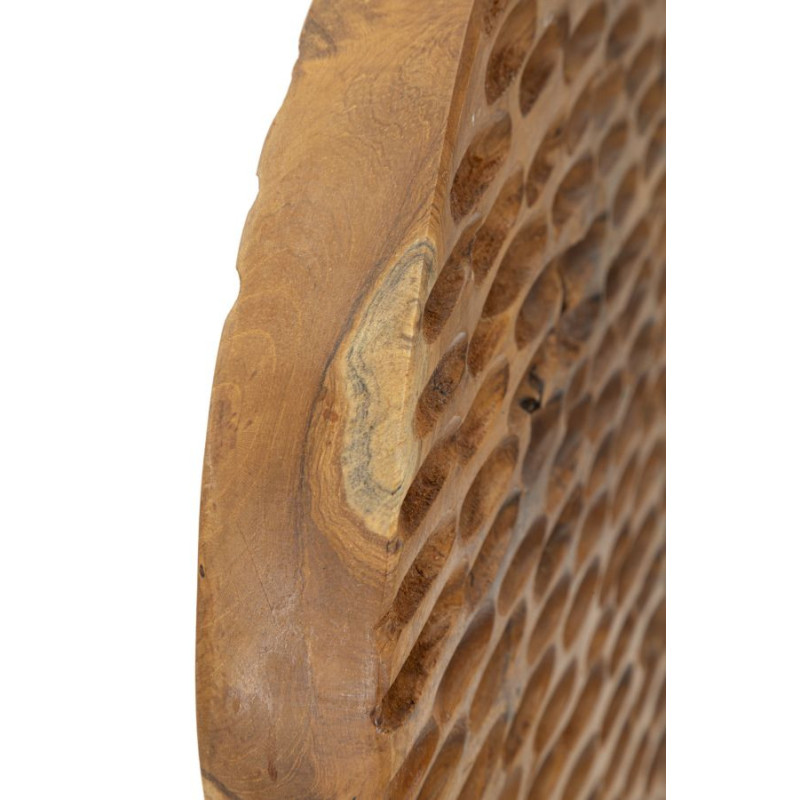 Sculpture artisanale ethnique sur pied Hauteur 40 cm en Bois de teck recyclé Marron Coin 