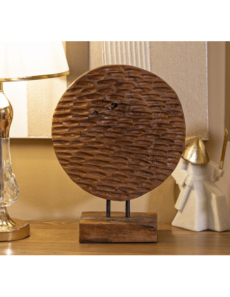 Sculpture artisanale ethnique sur pied Hauteur 40 cm en Bois de teck recyclé Marron Coin 