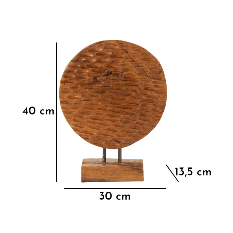 Sculpture artisanale ethnique sur pied Hauteur 40 cm en Bois de teck recyclé Marron Coin 