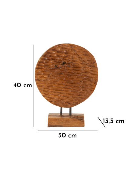 Sculpture artisanale ethnique sur pied Hauteur 40 cm en Bois de teck recyclé Marron Coin 