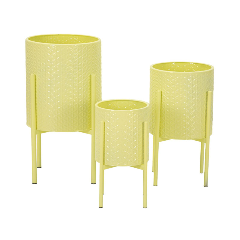 Cache pot sur pied moderne Rond en Métal Jaune Archy (Lot de 3) 