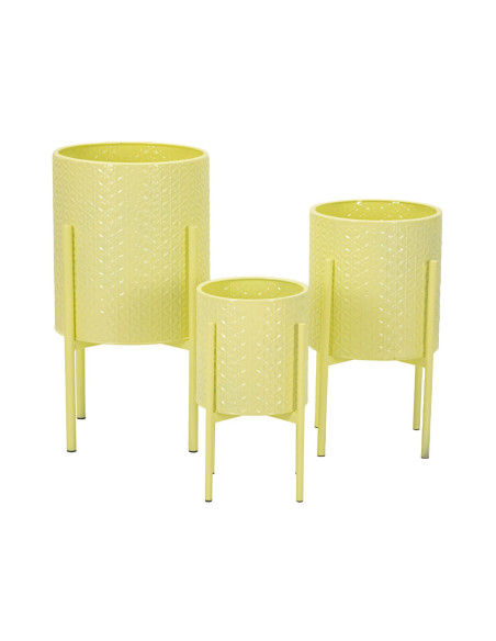 Cache pot sur pied moderne Rond en Métal Jaune Archy (Lot de 3) 