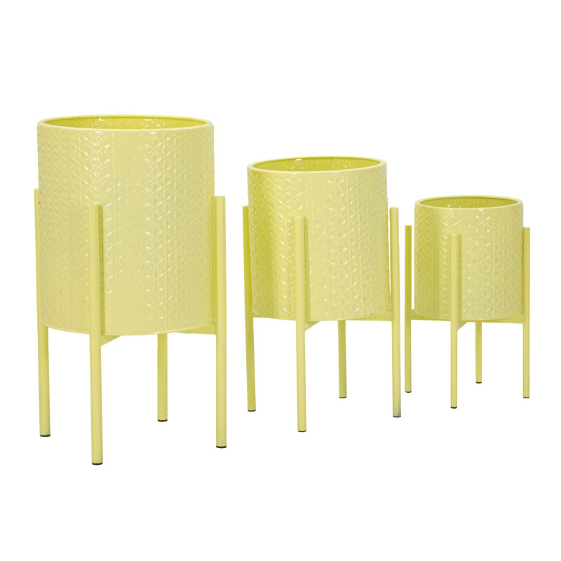 Cache pot sur pied moderne Rond en Métal Jaune Archy (Lot de 3) 