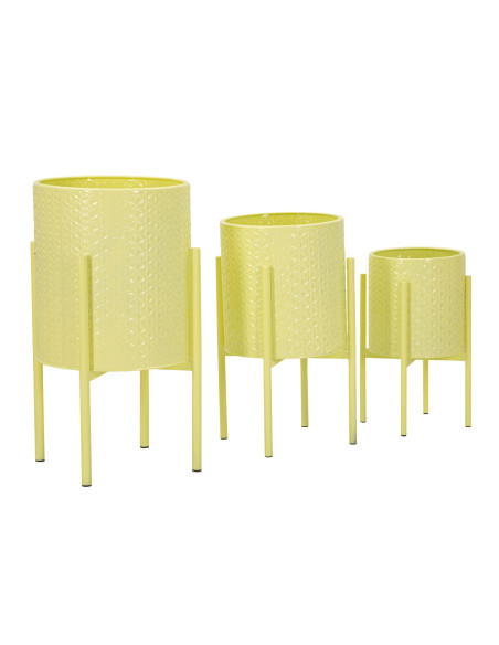 Cache pot sur pied moderne Rond en Métal Jaune Archy (Lot de 3) 
