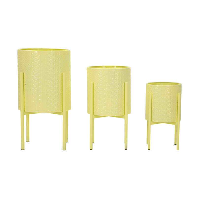 Cache pot sur pied moderne Rond en Métal Jaune Archy (Lot de 3) 