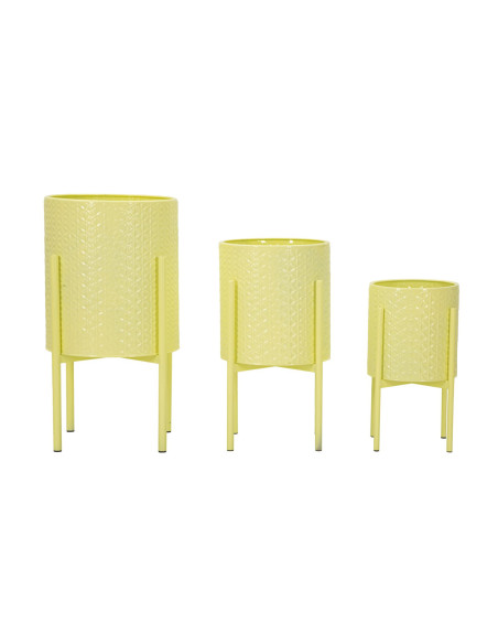 Cache pot sur pied moderne Rond en Métal Jaune Archy (Lot de 3) 