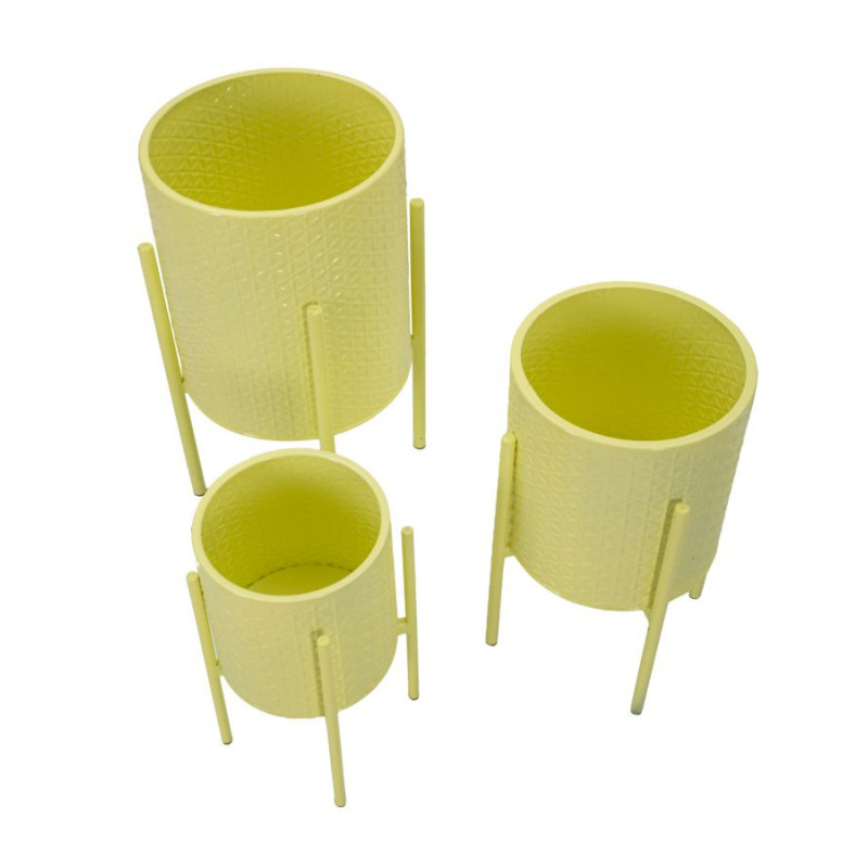 Cache pot sur pied moderne Rond en Métal Jaune Archy (Lot de 3) 