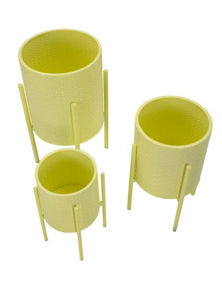 Cache pot sur pied moderne Rond en Métal Jaune Archy (Lot de 3) 