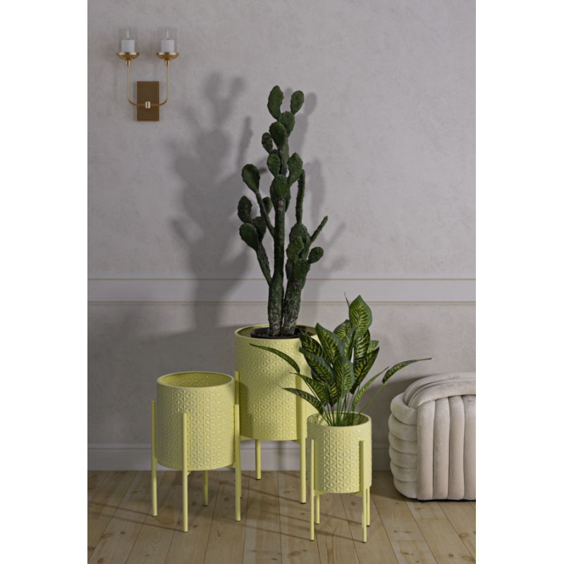 Cache pot sur pied moderne Rond en Métal Jaune Archy (Lot de 3) 