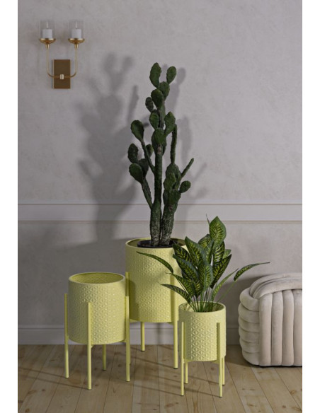 Cache pot sur pied moderne Rond en Métal Jaune Archy (Lot de 3) 