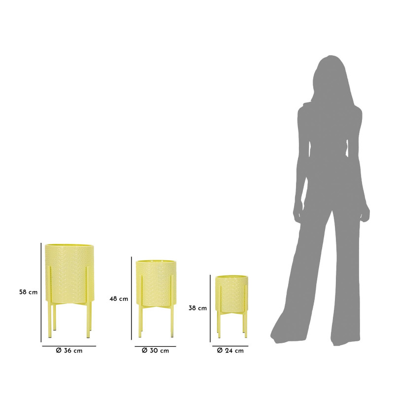Cache pot sur pied moderne Rond en Métal Jaune Archy (Lot de 3) 