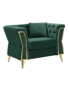 Grand Fauteuil capitonné moderne en Velours Vert foncé Métal Doré Bois Emy 