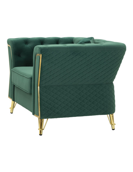 Grand Fauteuil capitonné moderne en Velours Vert foncé Métal Doré Bois Emy 