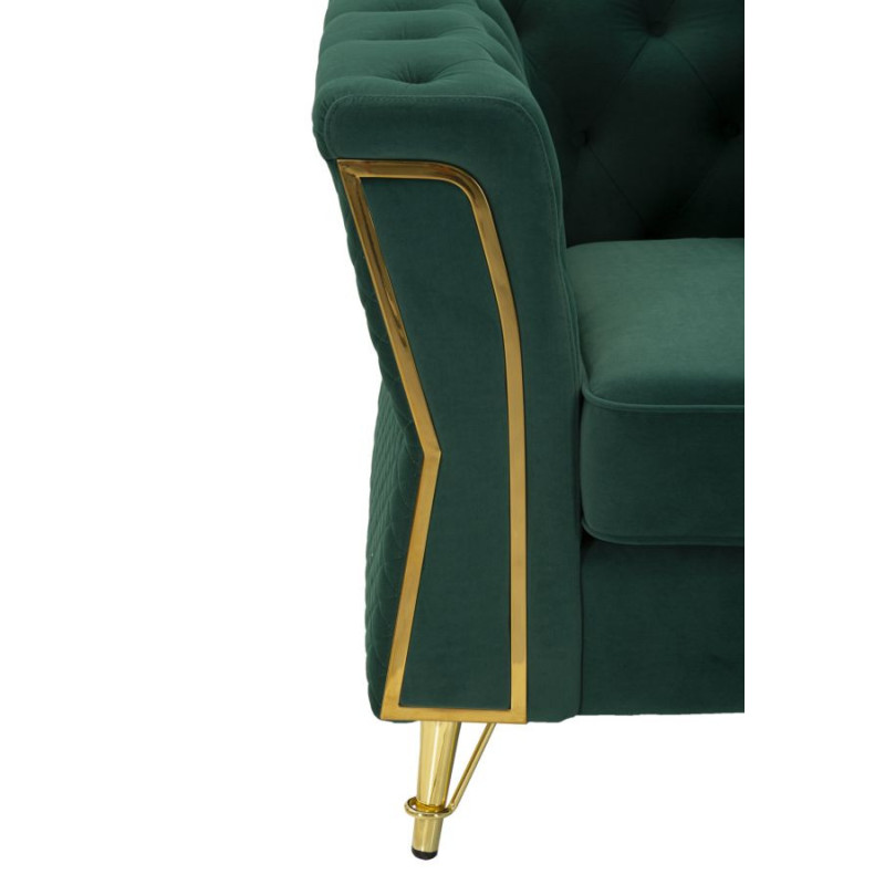 Grand Fauteuil capitonné moderne en Velours Vert foncé Métal Doré Bois Emy 