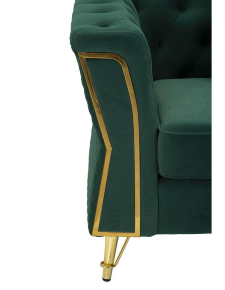 Grand Fauteuil capitonné moderne en Velours Vert foncé Métal Doré Bois Emy 