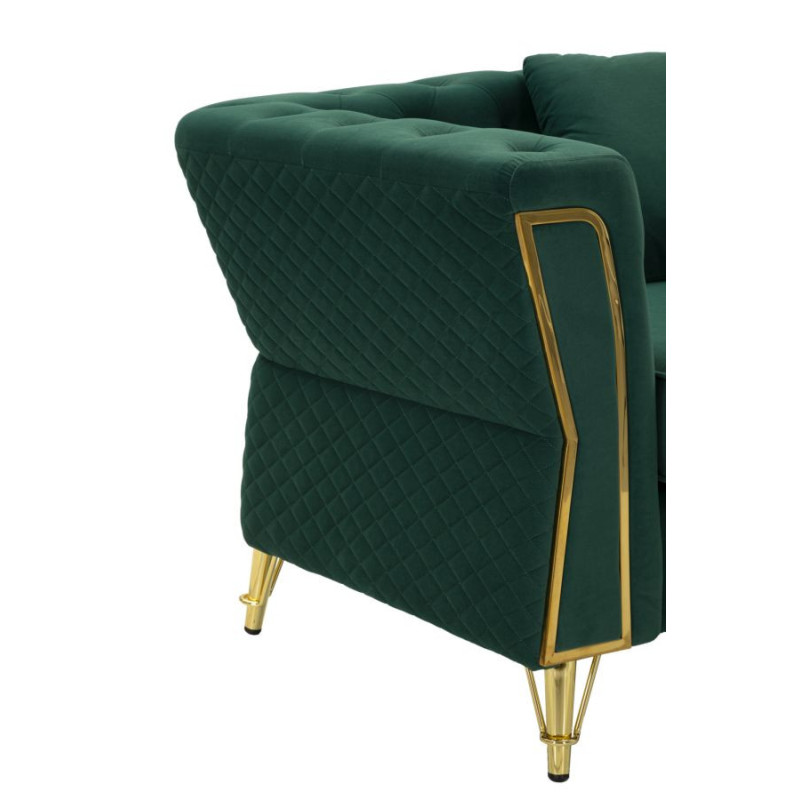 Grand Fauteuil capitonné moderne en Velours Vert foncé Métal Doré Bois Emy 