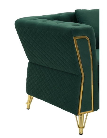 Grand Fauteuil capitonné moderne en Velours Vert foncé Métal Doré Bois Emy 