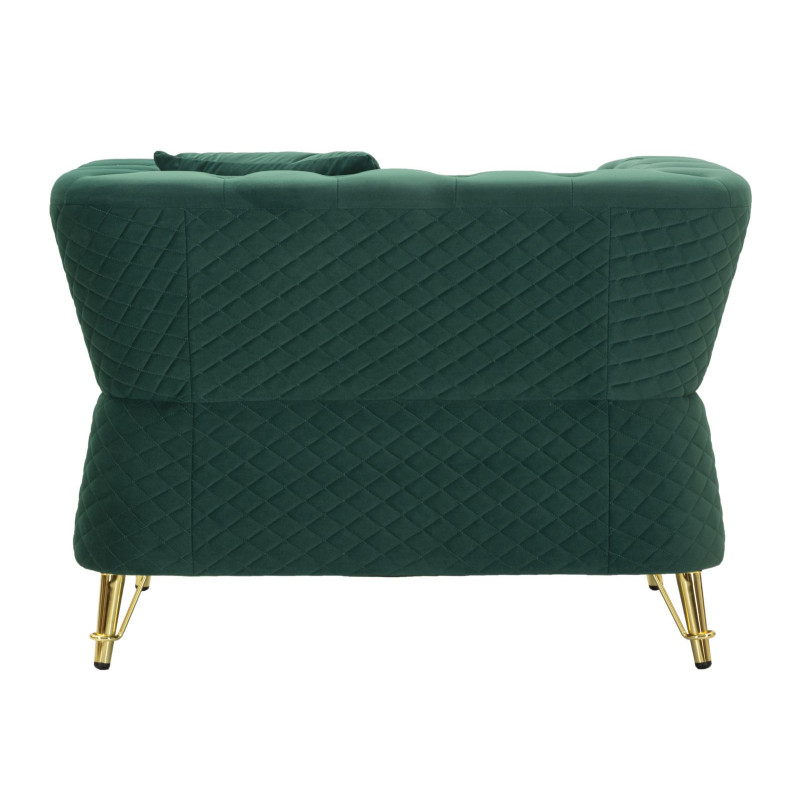 Grand Fauteuil capitonné moderne en Velours Vert foncé Métal Doré Bois Emy 