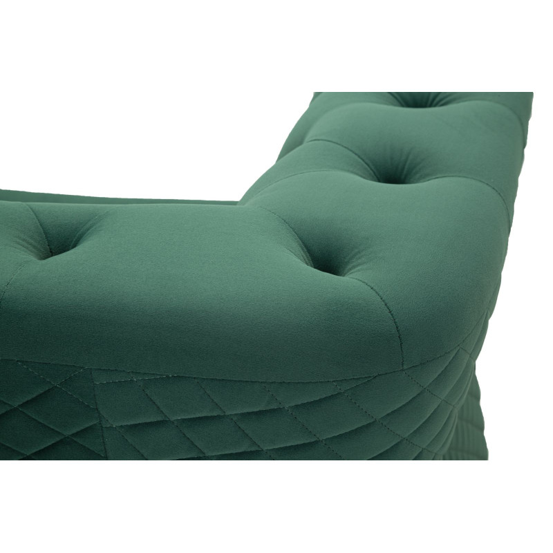 Grand Fauteuil capitonné moderne en Velours Vert foncé Métal Doré Bois Emy 