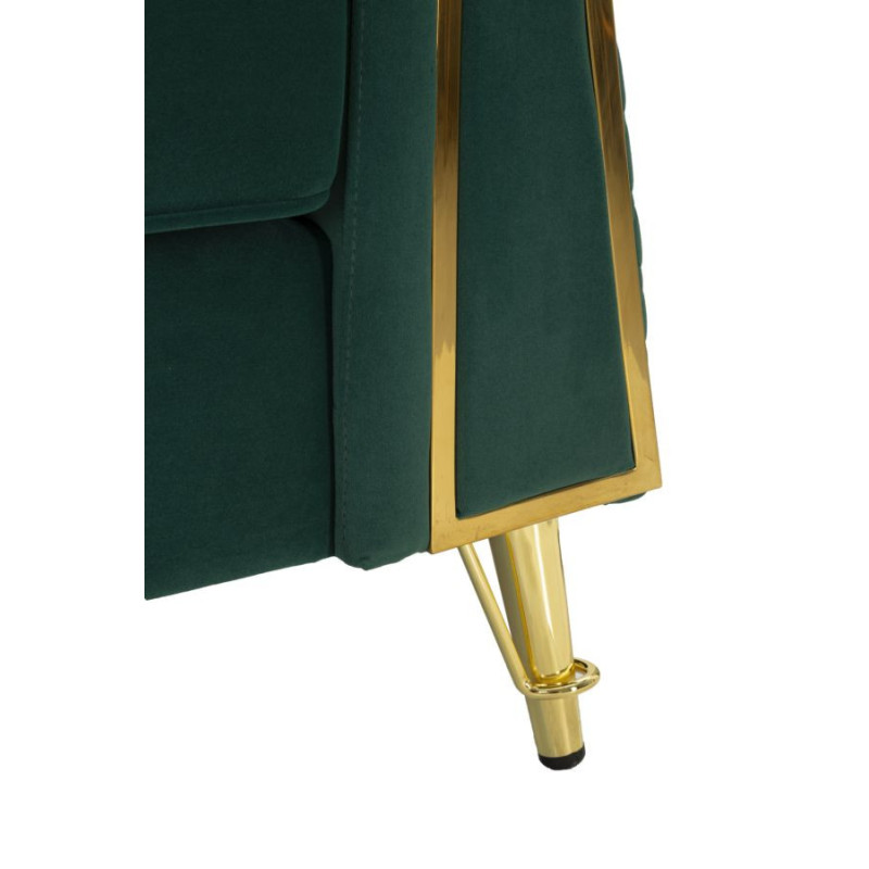 Grand Fauteuil capitonné moderne en Velours Vert foncé Métal Doré Bois Emy 