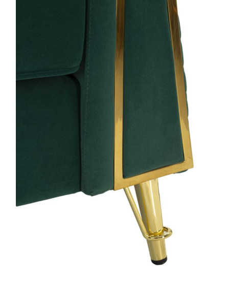Grand Fauteuil capitonné moderne en Velours Vert foncé Métal Doré Bois Emy 