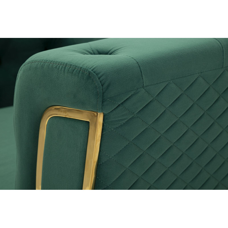 Grand Fauteuil capitonné moderne en Velours Vert foncé Métal Doré Bois Emy 