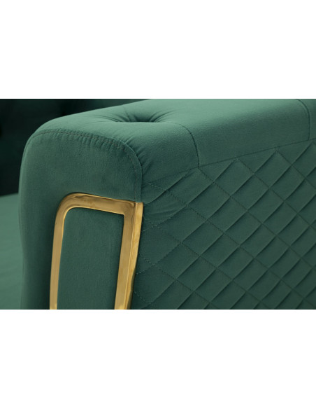 Grand Fauteuil capitonné moderne en Velours Vert foncé Métal Doré Bois Emy 