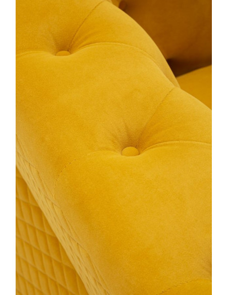 Grand Fauteuil capitonné moderne en Velours Jaune moutarde Métal Doré Bois Emy 