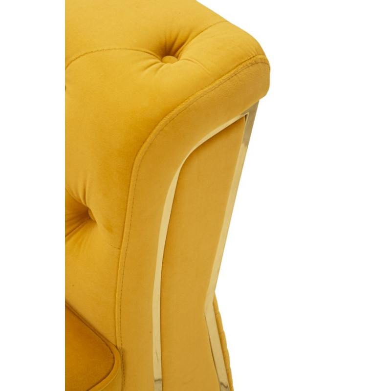 Grand Fauteuil capitonné moderne en Velours Jaune moutarde Métal Doré Bois Emy 