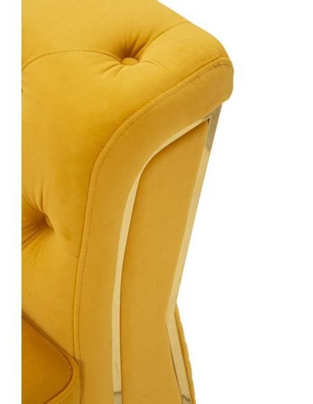 Grand Fauteuil capitonné moderne en Velours Jaune moutarde Métal Doré Bois Emy 