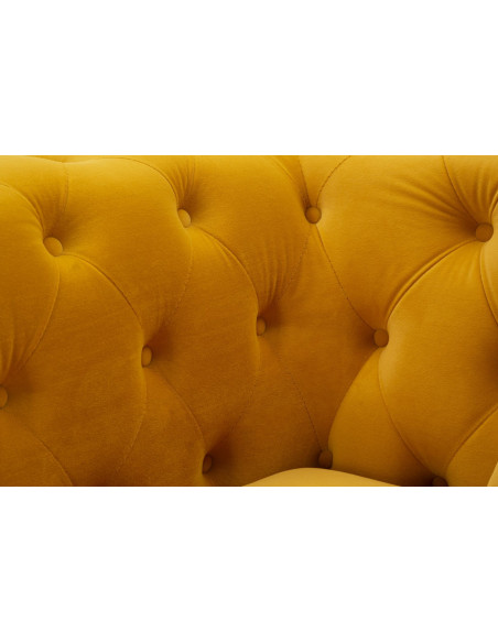 Grand Fauteuil capitonné moderne en Velours Jaune moutarde Métal Doré Bois Emy 