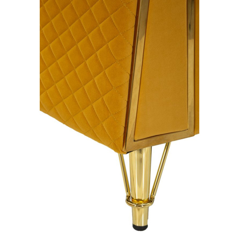 Grand Fauteuil capitonné moderne en Velours Jaune moutarde Métal Doré Bois Emy 