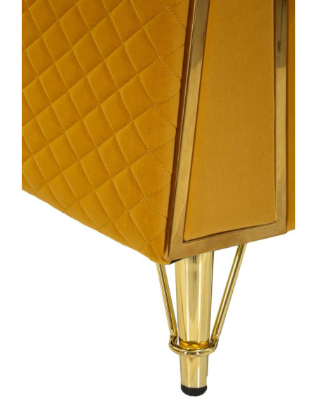 Grand Fauteuil capitonné moderne en Velours Jaune moutarde Métal Doré Bois Emy 