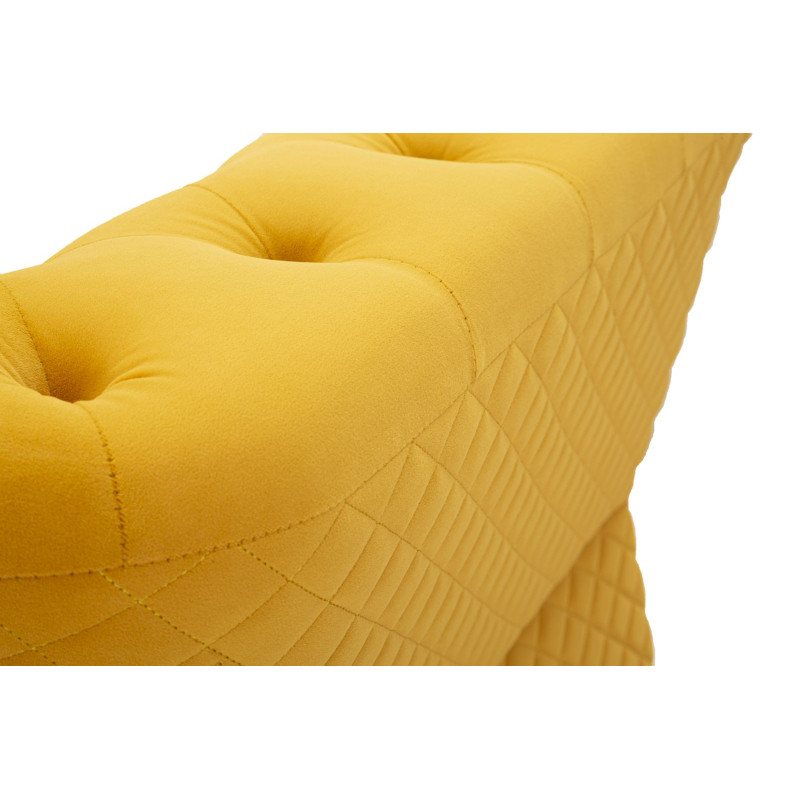 Grand Fauteuil capitonné moderne en Velours Jaune moutarde Métal Doré Bois Emy 