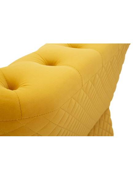 Grand Fauteuil capitonné moderne en Velours Jaune moutarde Métal Doré Bois Emy 