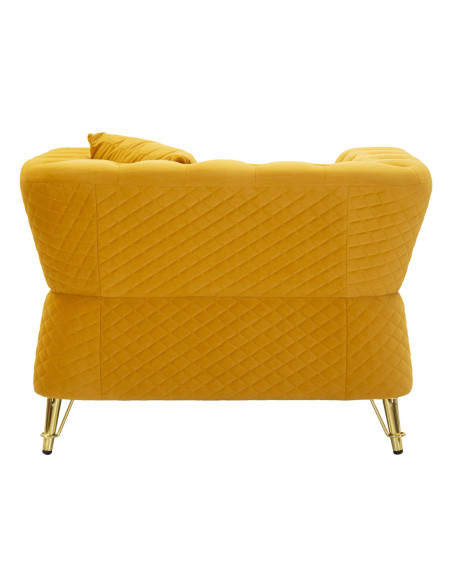 Grand Fauteuil capitonné moderne en Velours Jaune moutarde Métal Doré Bois Emy 