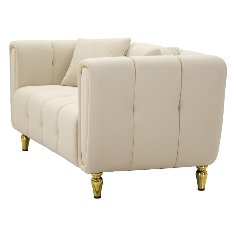 Canapé moderne chic Droit 2 places en Tissu Blanc crème Métal Doré Bois Alma 