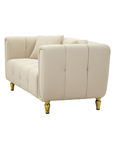 Canapé moderne chic Droit 2 places en Tissu Blanc crème Métal Doré Bois Alma 