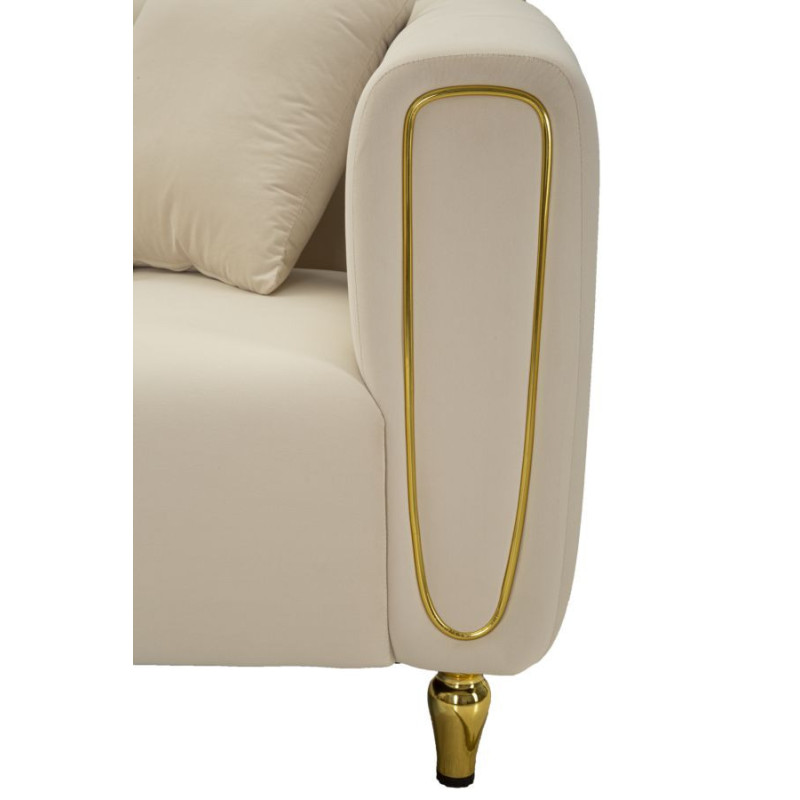 Canapé moderne chic Droit 2 places en Tissu Blanc crème Métal Doré Bois Alma 
