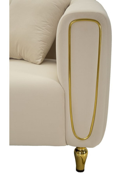 Canapé moderne chic Droit 2 places en Tissu Blanc crème Métal Doré Bois Alma 