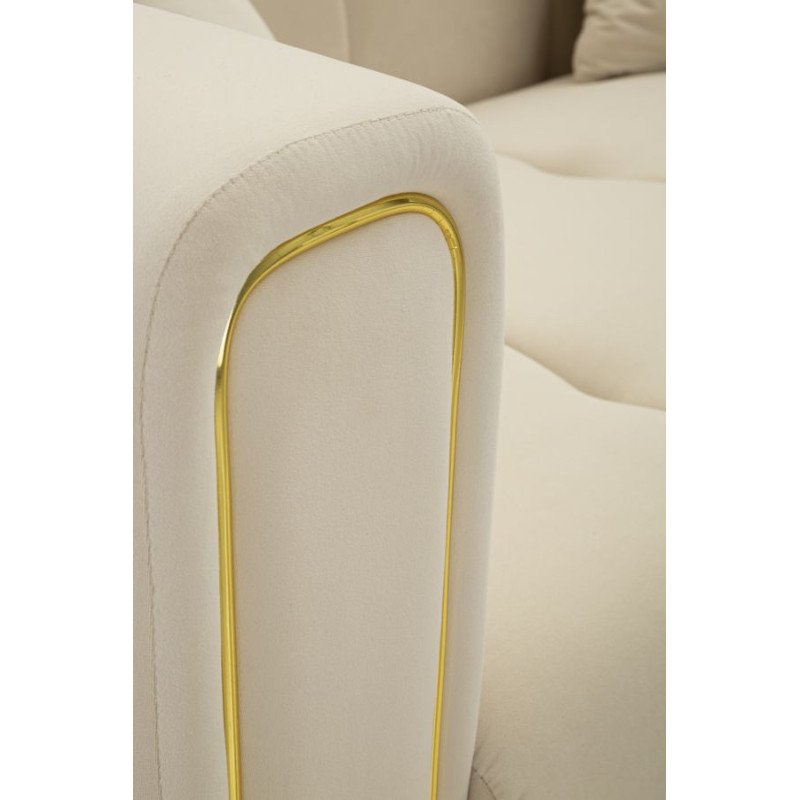 Canapé moderne chic Droit 2 places en Tissu Blanc crème Métal Doré Bois Alma 