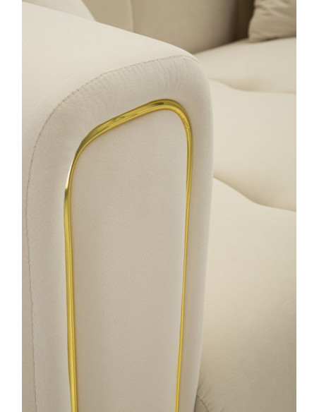 Canapé moderne chic Droit 2 places en Tissu Blanc crème Métal Doré Bois Alma 