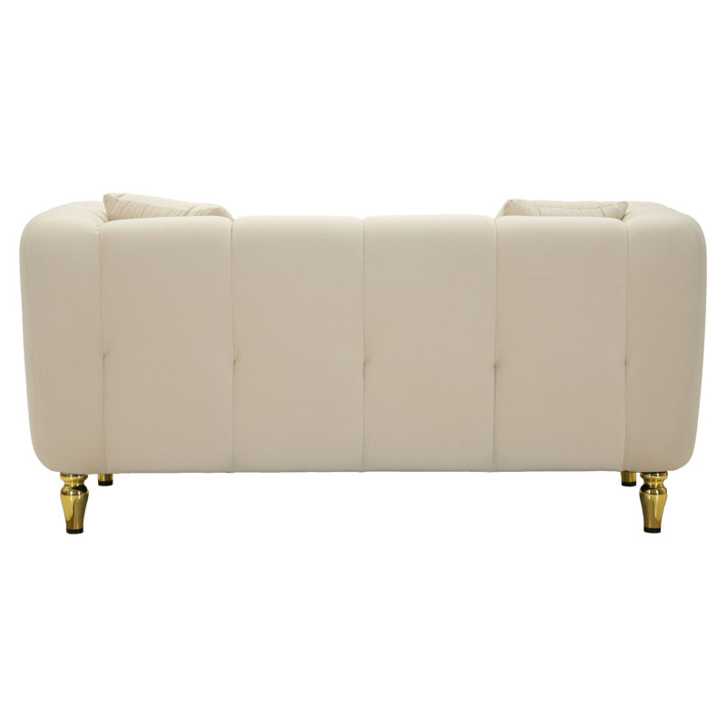 Canapé moderne chic Droit 2 places en Tissu Blanc crème Métal Doré Bois Alma 