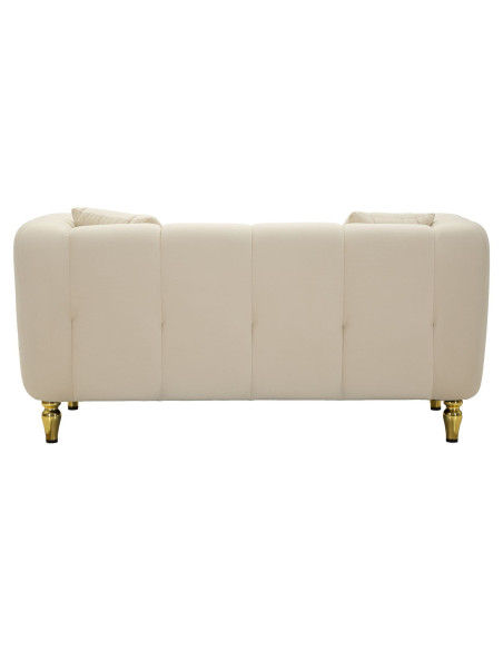 Canapé moderne chic Droit 2 places en Tissu Blanc crème Métal Doré Bois Alma 